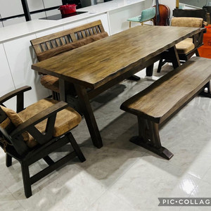 양성국갤러리 통원목 6인용 식탁/ 벤치의자/ 등받이벤치의자+회전의자 2인조세트