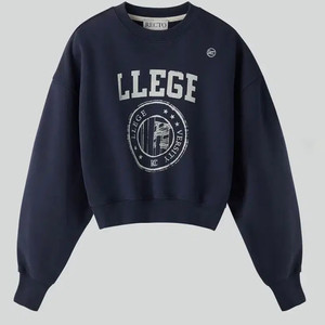 RECTO 렉토 LLEGE 유니섹스 크롭 맨투맨 네이비