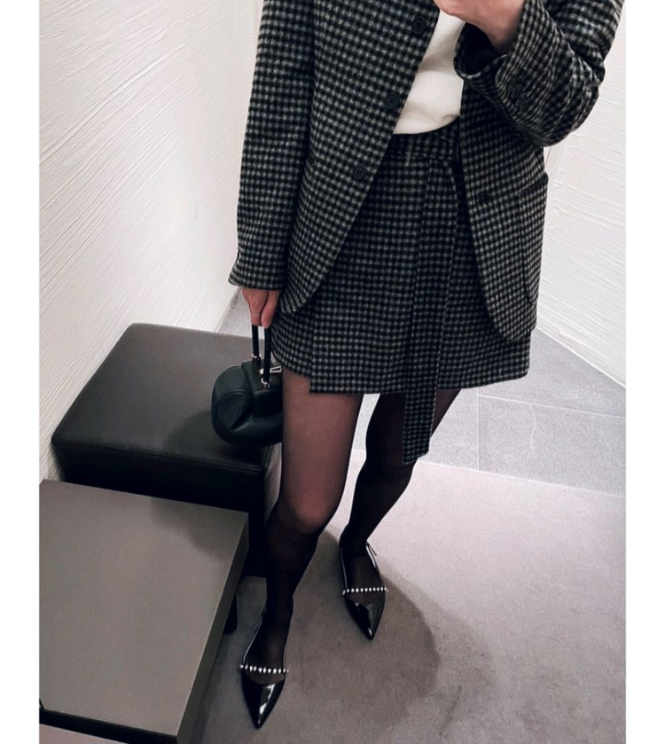 블랑쇼 모던 캐시미어 체크 랩스커트 바지 m 이미지