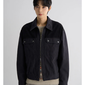 에잇세컨즈 믹스드 패브릭 빈티지 트러커 네이비 M