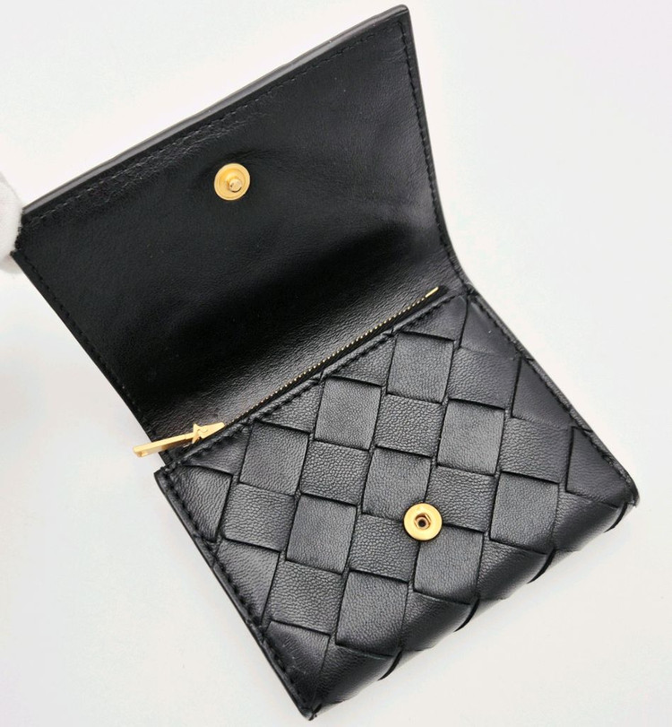 [중고명품셀렉트]보테가베네타 3단 반지갑 블랙 금장 지퍼 지갑 이미지