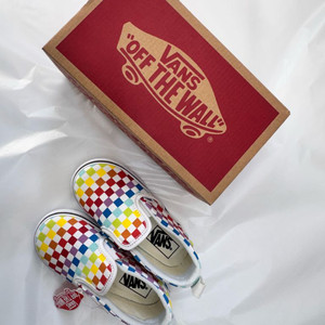 반스 슬립온 찍찍이 레인보우 체커보드 150 운동화