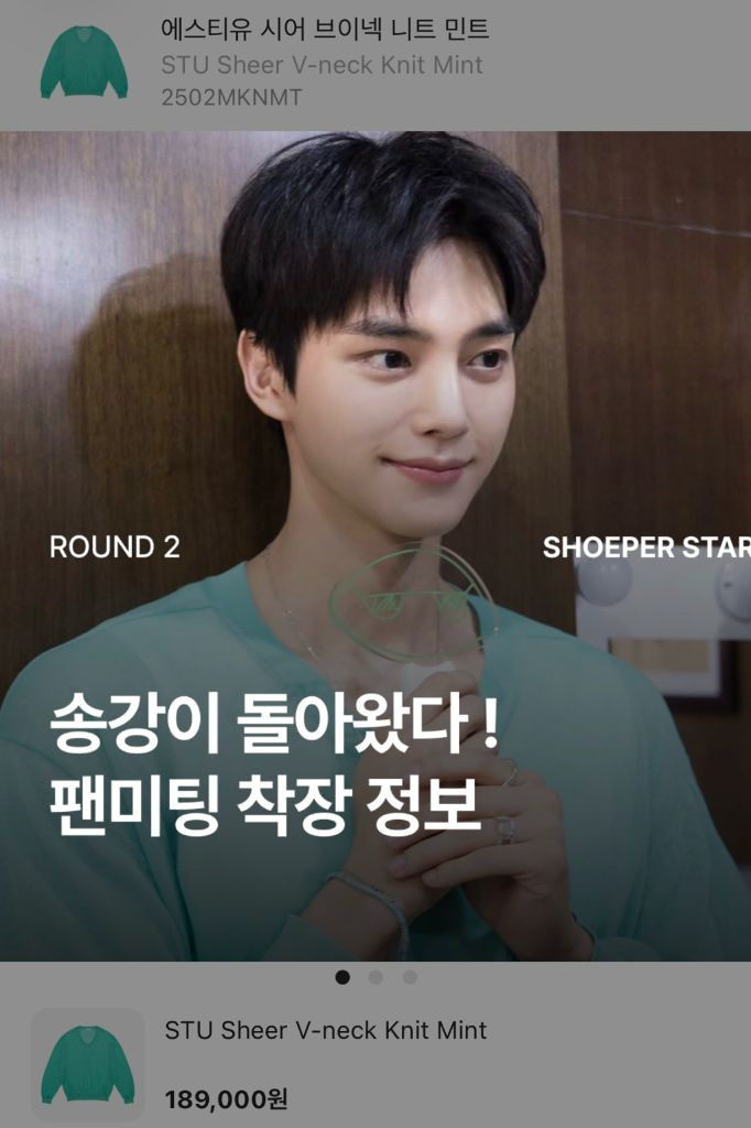 STU 에스티유 시어 브이넥니트 민트색 L 이미지