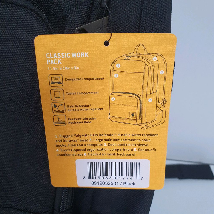 B5 칼하트 클래식 워크 백팩 블랙 새상품 이미지