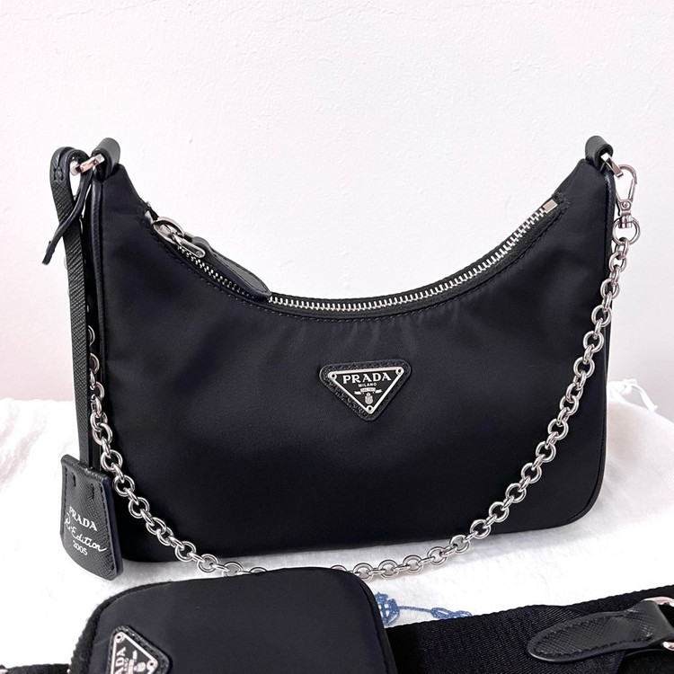 [S급/정품] 프라다 테수토 사피아노 2005 호보백 가방 블랙--2