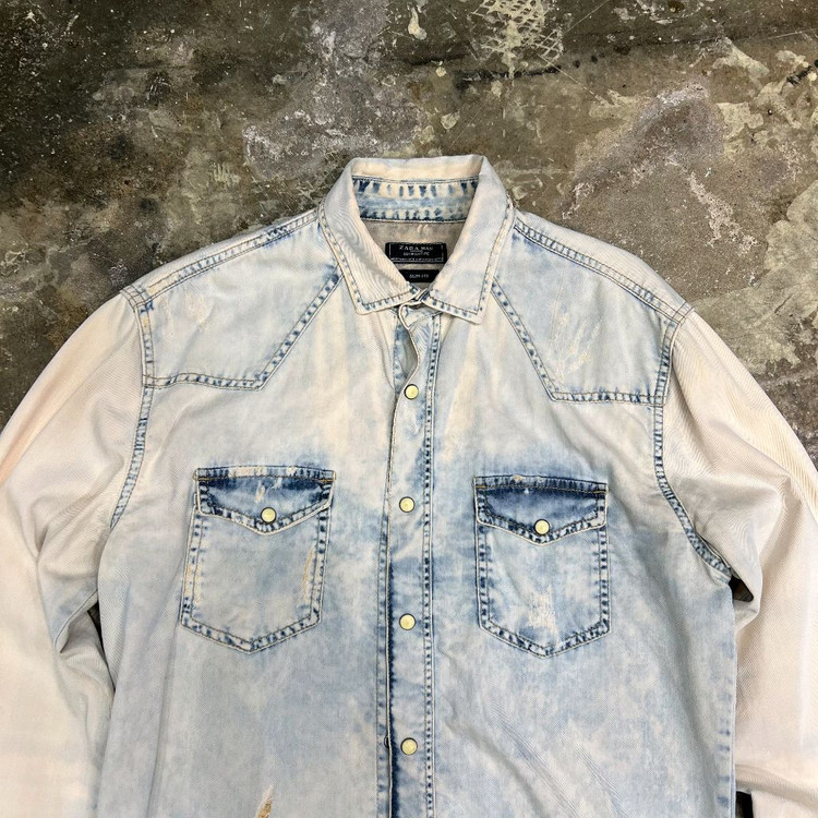 M) ZARA 자라 빈티지 워싱 데님셔츠 남방 청남방 이미지