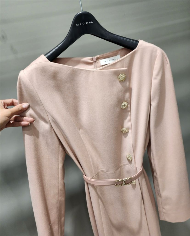 미샤 고급 큐빅 벨트셀트 분홍 롱원피스--1