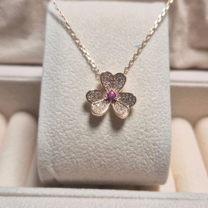 반클 목걸이 꽃잎목걸이 네잎클로버 목걸이 로골 루비큐빅 (새상품) 이미지