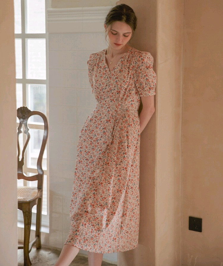 르니나 잔꽃 퍼프 슬리브 원피스--8