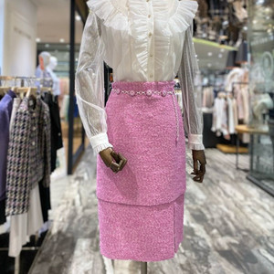 모조에스핀 고급 핑크 트위드 스커트 벨트셋트 치마