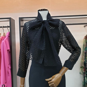 모조에스핀 고급 시스루 검정 레이스 블라우스