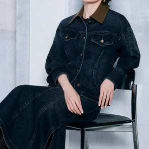 미샤 컬러 블록 카라 데님 자켓 & 데님 스커트 셋업