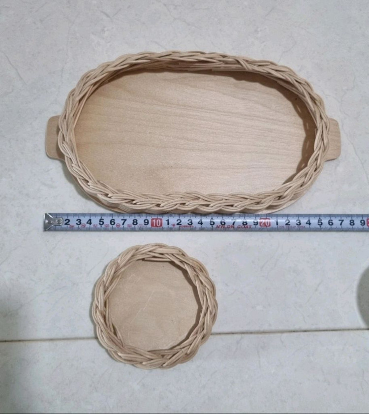 라탄 트레이 & 컵받침 & 유리컵 세트--2