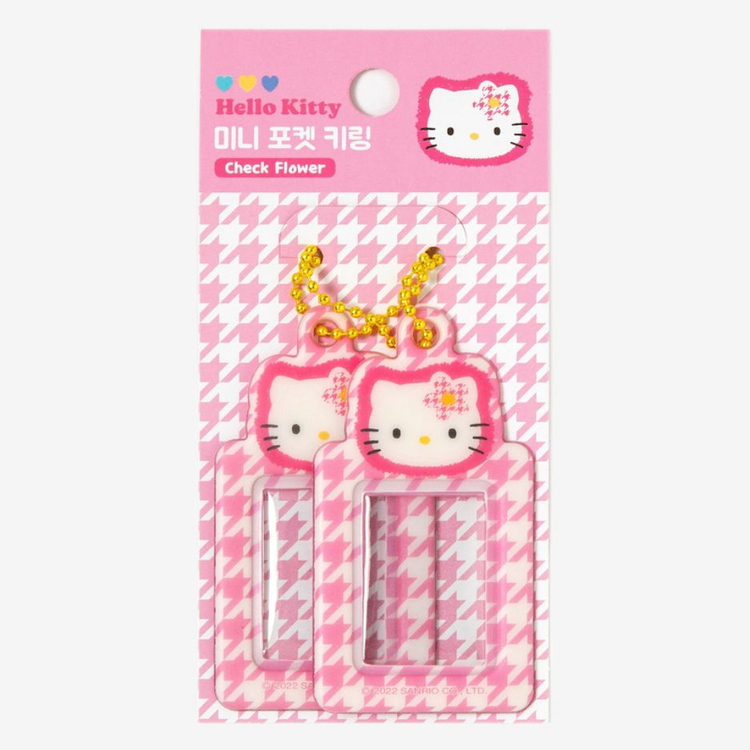 산리오 헬로키티문방구 미니 포켓 키링 체크 플라워--2