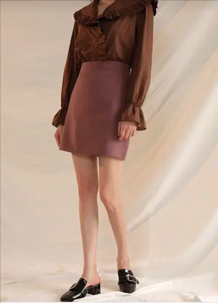 [새상품] 커먼유니크 브라운 카라 프릴 블라우스 이미지