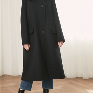 마론에디션 울90% A라인 벨트 롱코트 에이라인 블랙 검정 체크배색 이미지