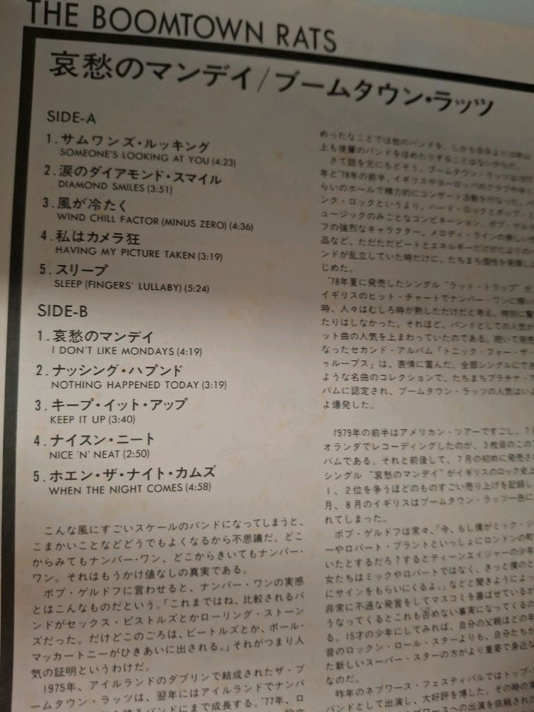 <수입 록 LP> 붐타운 랫츠 Boomtown Rats 엘피--3