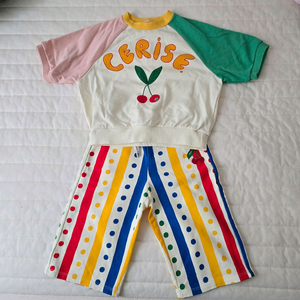 반택포) 베베드피노 체리 5부 맨투맨 110, 도트 팬츠 100