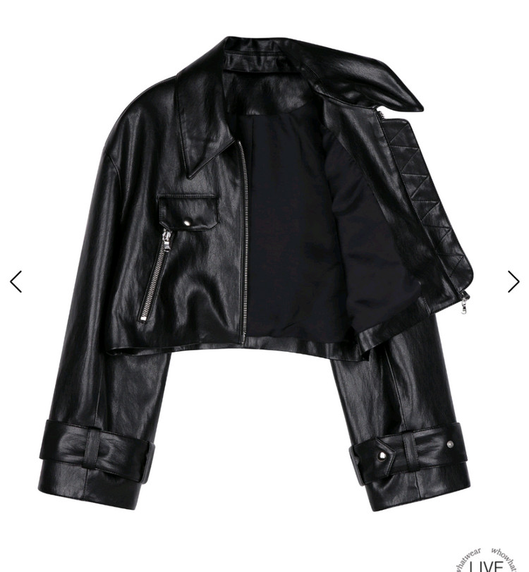 새상품!! 블랙 크롭 레더 자켓--2
