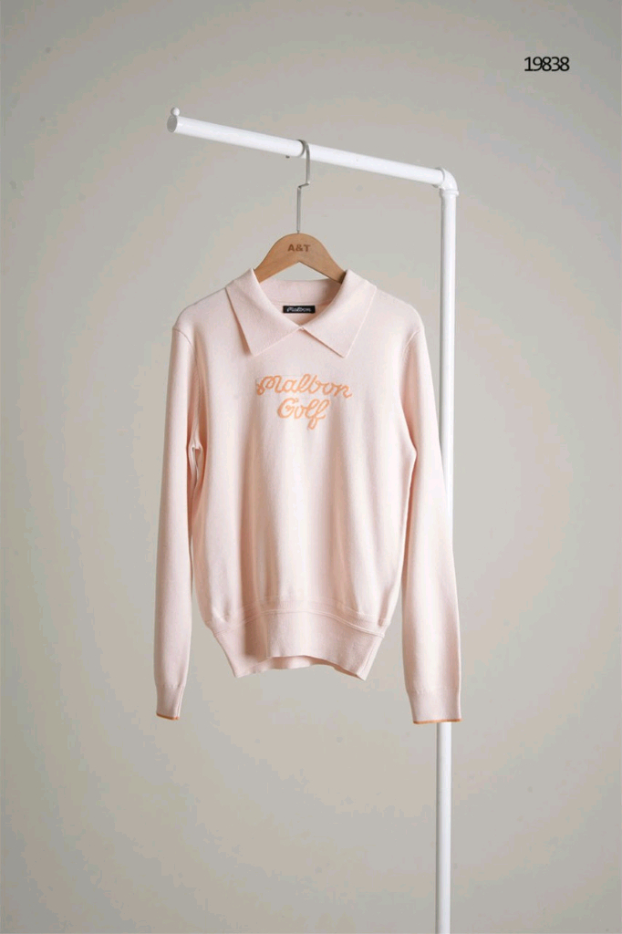 말본 여성 골프 레터링 카라 니트 티셔츠 이미지