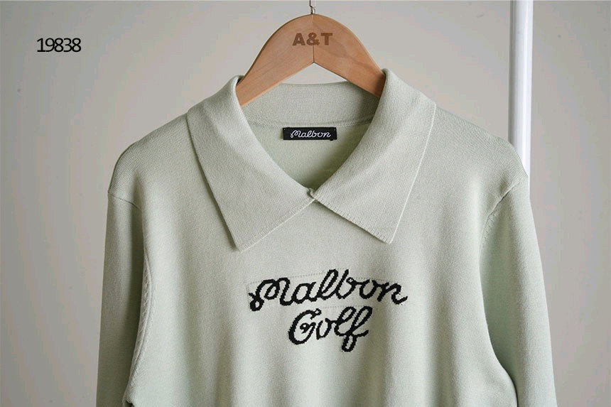 말본 여성 골프 레터링 카라 니트 티셔츠 이미지