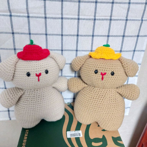 손뜨개 귤모자쓴 강아지 인형