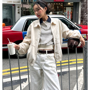 앤유 피케셔츠 cream navy stripe