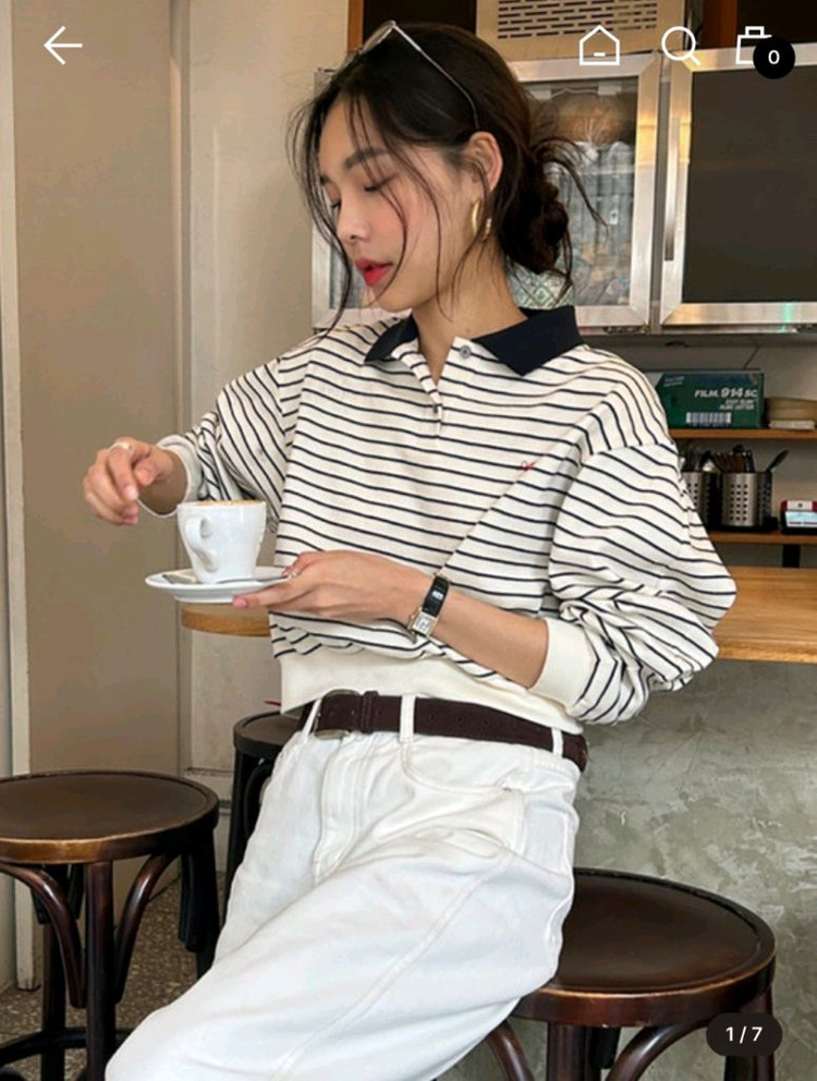 앤유 피케셔츠 cream navy stripe--2