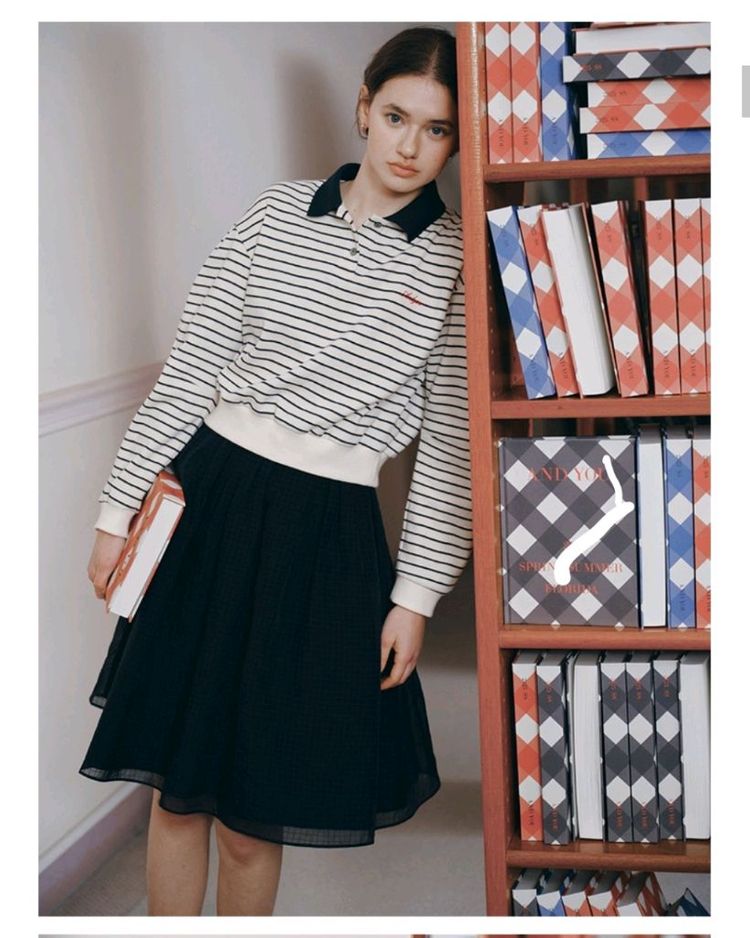 앤유 피케셔츠 cream navy stripe--5