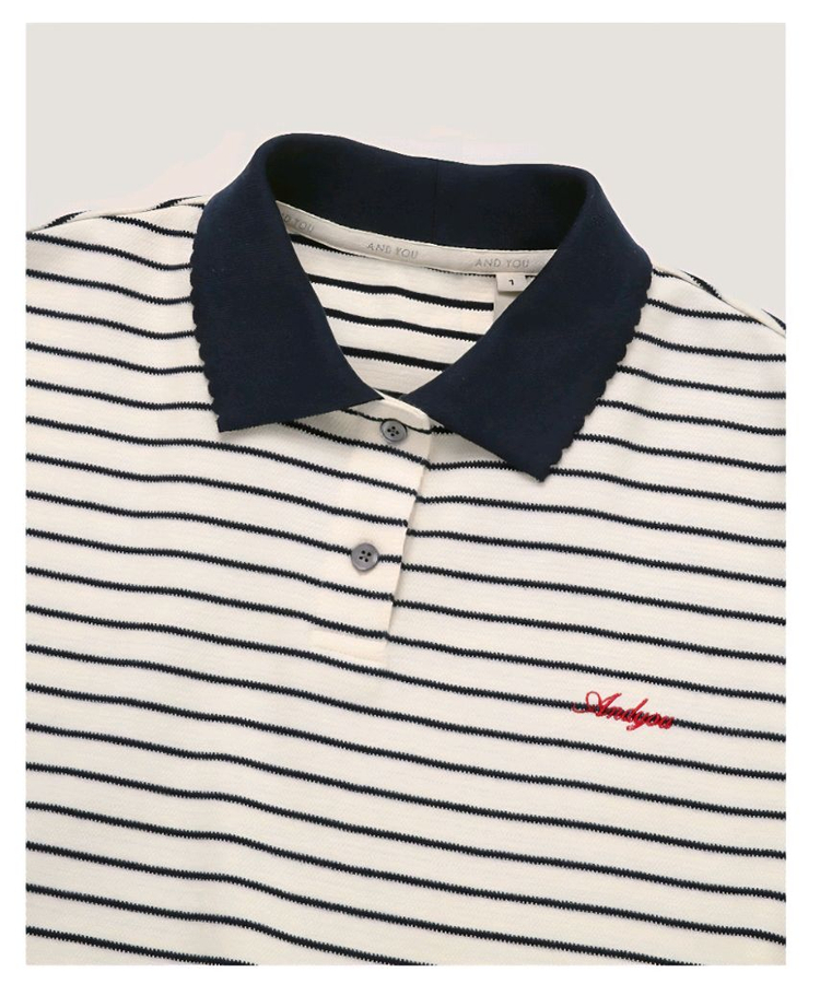 앤유 피케셔츠 cream navy stripe--7