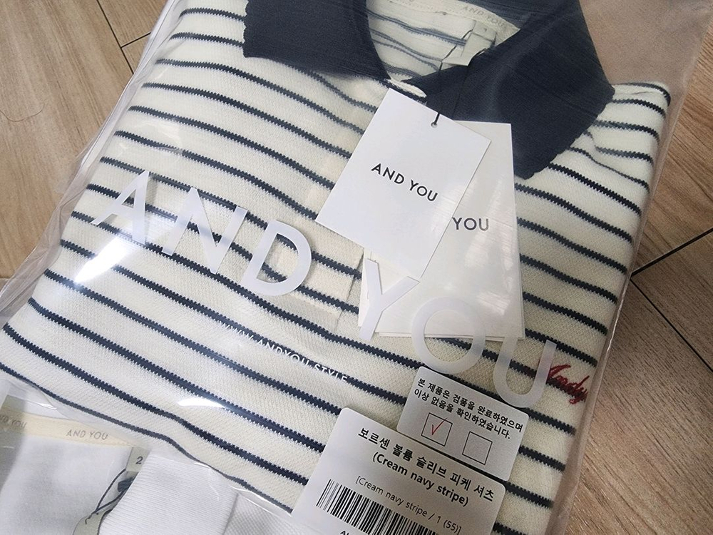 앤유 피케셔츠 cream navy stripe--9