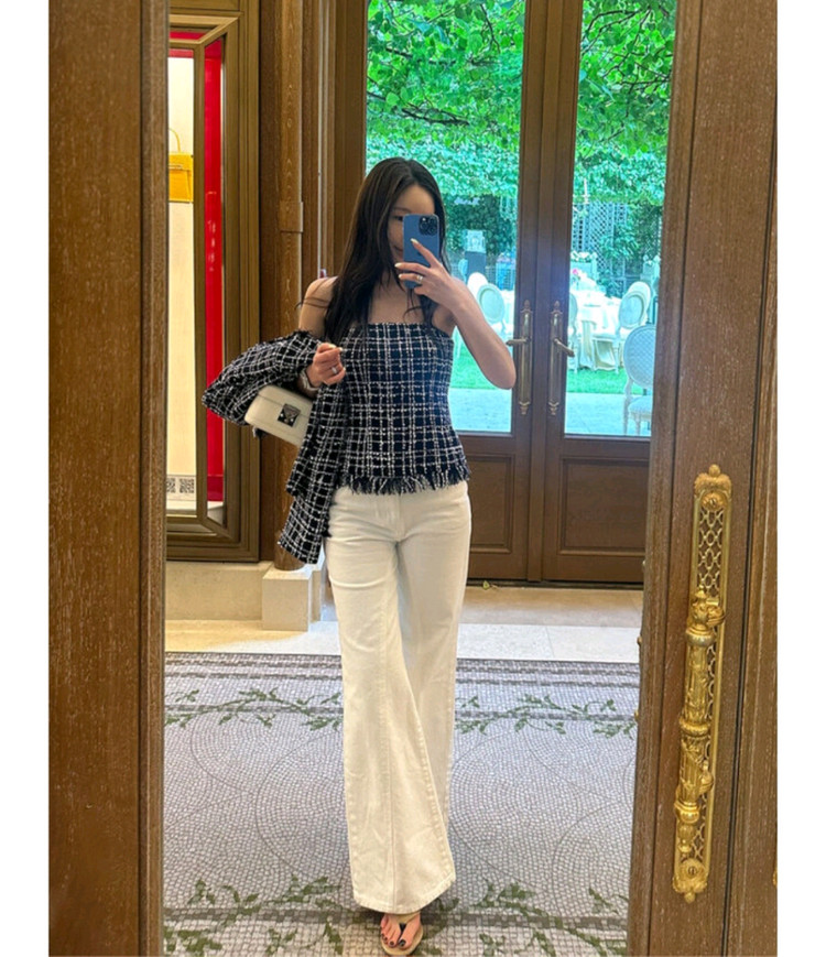 더로랑 프린지 트위드클래식 탑 m 네이비--1