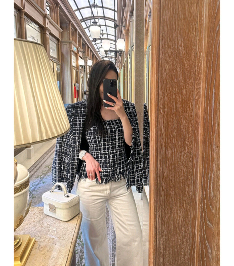 더로랑 프린지 트위드클래식 탑 m 네이비--3