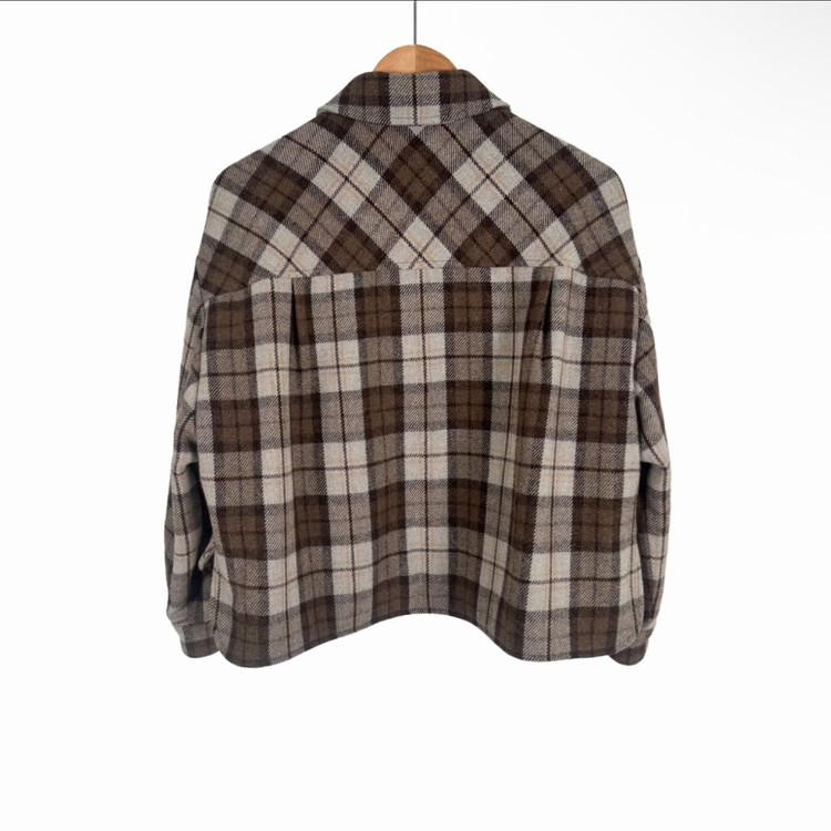 [40] 미우미우 여성 로고 체크 크롭 블루종 자켓 코코아 브라운--2