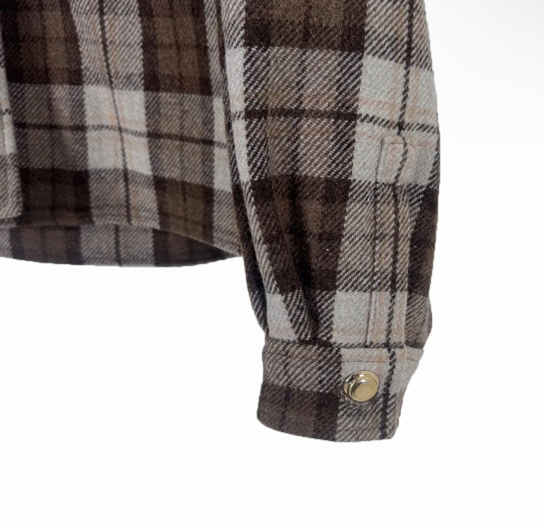 [40] 미우미우 여성 로고 체크 크롭 블루종 자켓 코코아 브라운--7