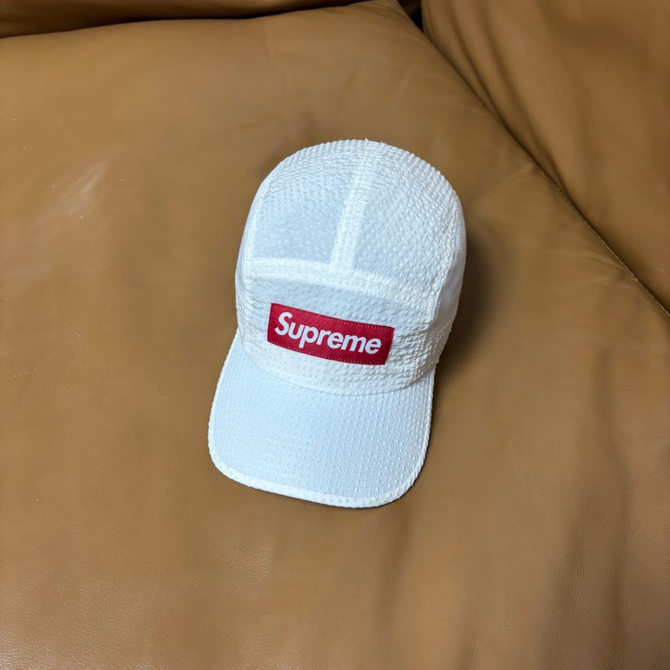 슈프림 캠프캡 모자 박스로고 시어서커 메쉬 화이트 이미지