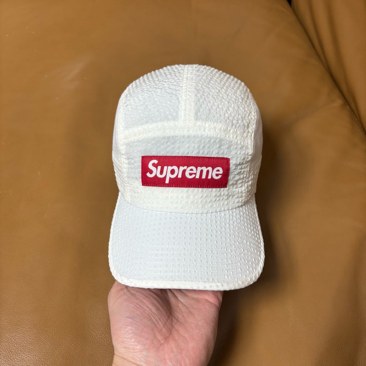 슈프림 캠프캡 모자 박스로고 시어서커 메쉬 화이트 이미지