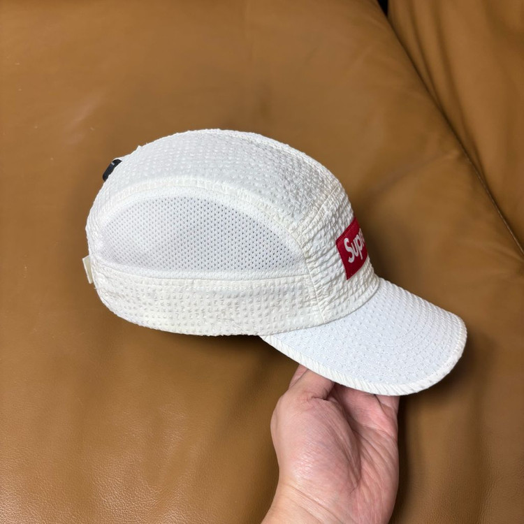 슈프림 캠프캡 모자 박스로고 시어서커 메쉬 화이트 이미지