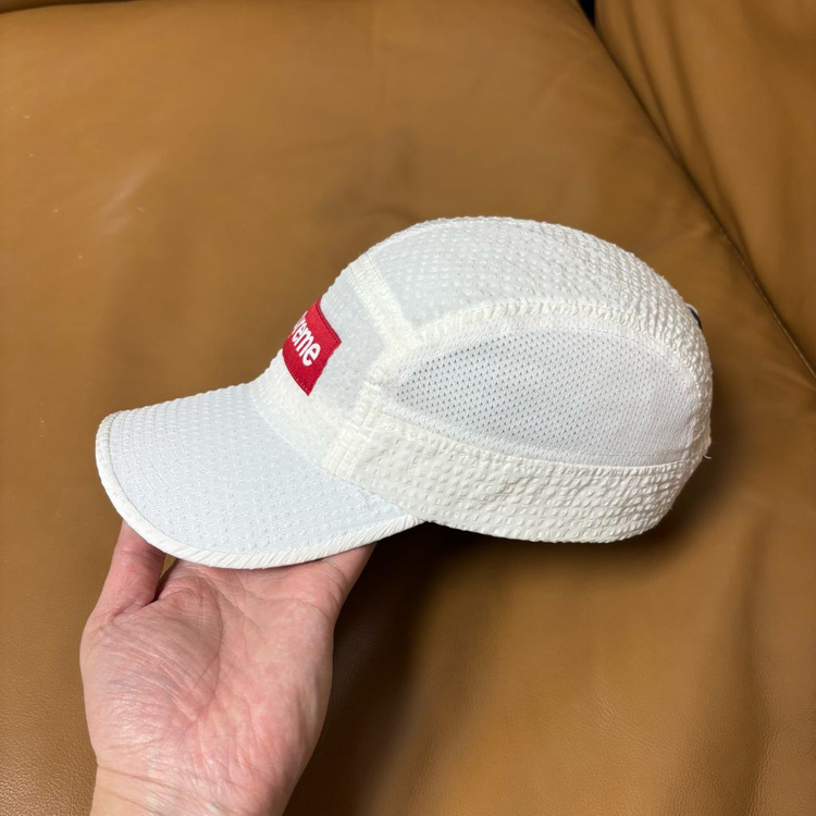 슈프림 캠프캡 모자 박스로고 시어서커 메쉬 화이트 이미지