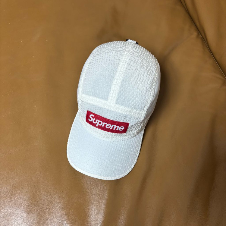 슈프림 캠프캡 모자 박스로고 시어서커 메쉬 화이트 이미지