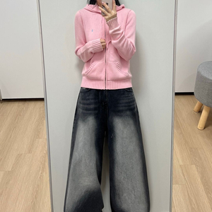 폴로 랄프로렌 하늘색 포니 딸기우유 니트 후드 집업