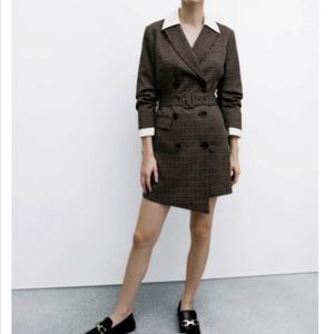 자라 콤비 블레이저 체크 자켓 벨티드 원피스 S