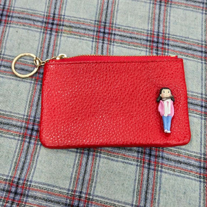 귀여운 캐릭터 소가죽 카드지갑 키링 레드