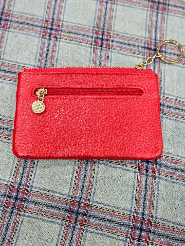 귀여운 캐릭터 소가죽 카드지갑 키링 레드--3