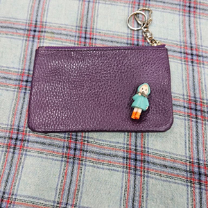 캐릭터 소가죽 카드지갑 키링 퍼플