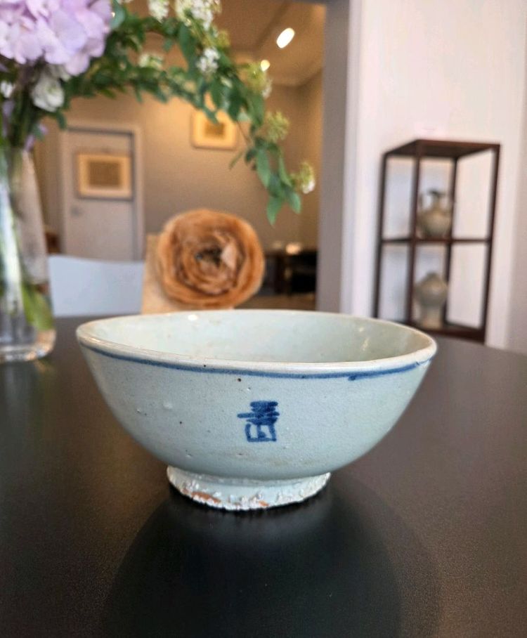 골동품 조선시대 후기 양구방산가마 청화백자 수자문 사발 이미지