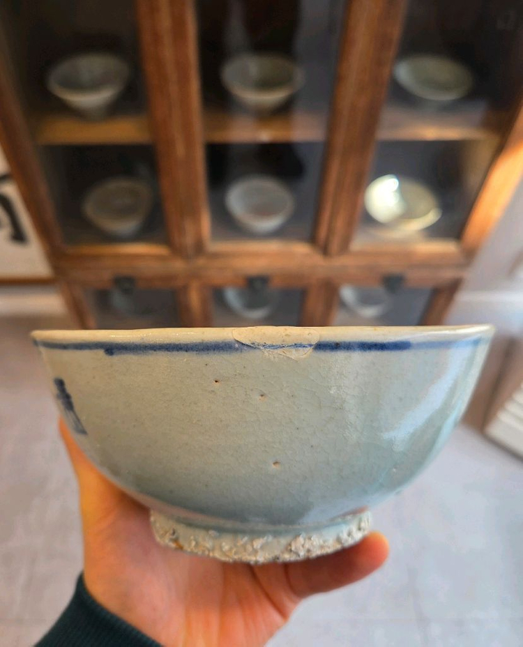 골동품 조선시대 후기 양구방산가마 청화백자 수자문 사발 이미지