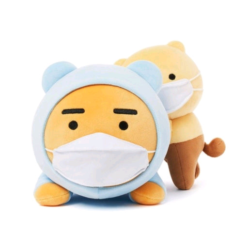 카카오프렌즈 마스크 쓴 라이언과 춘식이 인형 세트 이미지