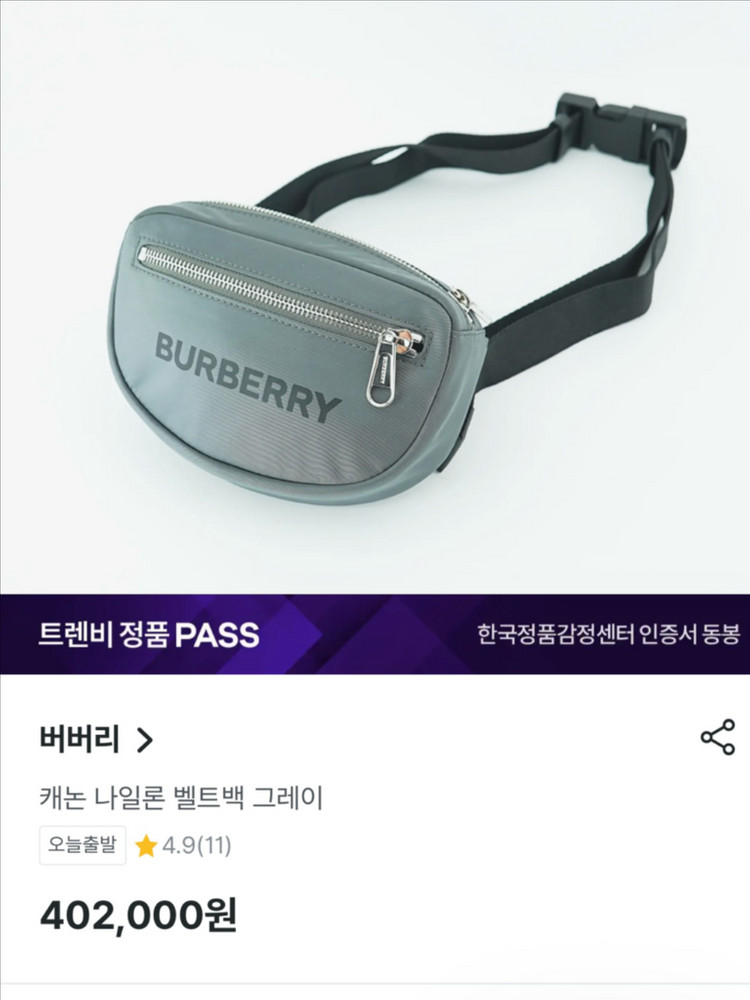 버버리 캐논 나일론 벨트백 그레이 이미지