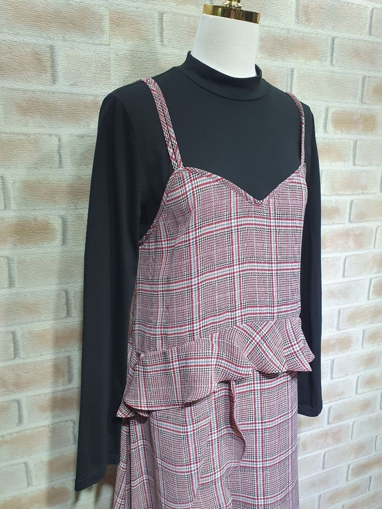 쥬시쥬디 정품 새것수준 체크 프릴 뷔스티에 원피스 55 이미지